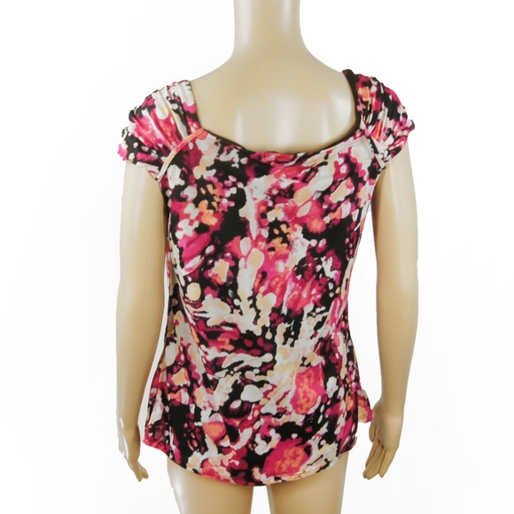 Sarah Spencer Y2k Pink Black Abstract Floral Ruffle Shoulder Tank Top - Picture 3 of 3